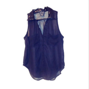 Wet Seal M Blouse Sheer Button-Front Sleeveles